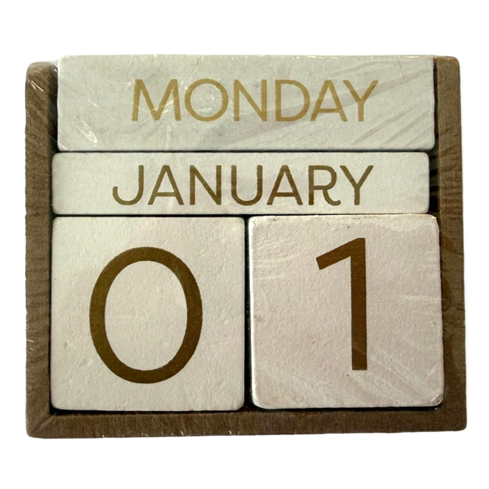 Perpetual Calendar Wooden Blocks Month Day Date Tabletop Desk Office Dorm NEW